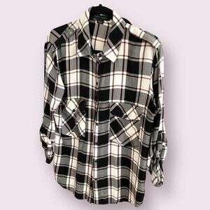 Sanctuary Plaid Boyfriend Shirt with Snap Buttons
